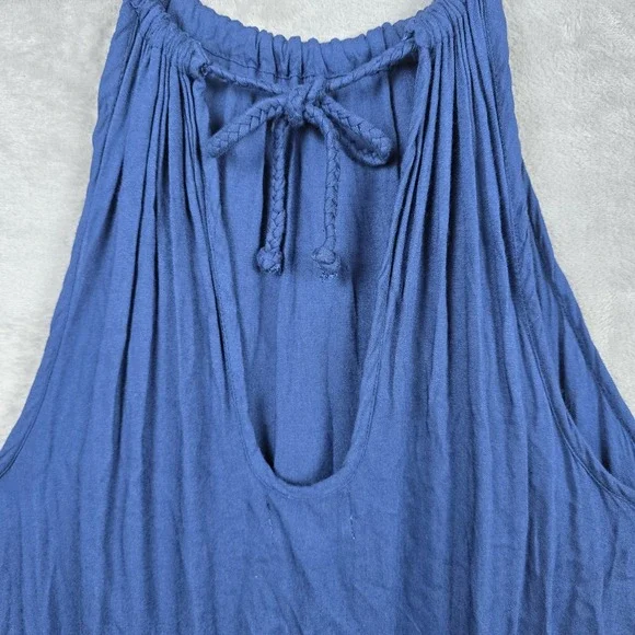 Mud Pie Women Navy Blue Halter Dress Macrame Fringe Hem Boho Summer Size M 8-10 - Picture 4 of 13